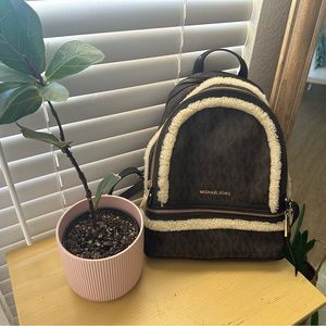 Michael Kors Rhea Shearling Backpack Medium Brown Logo